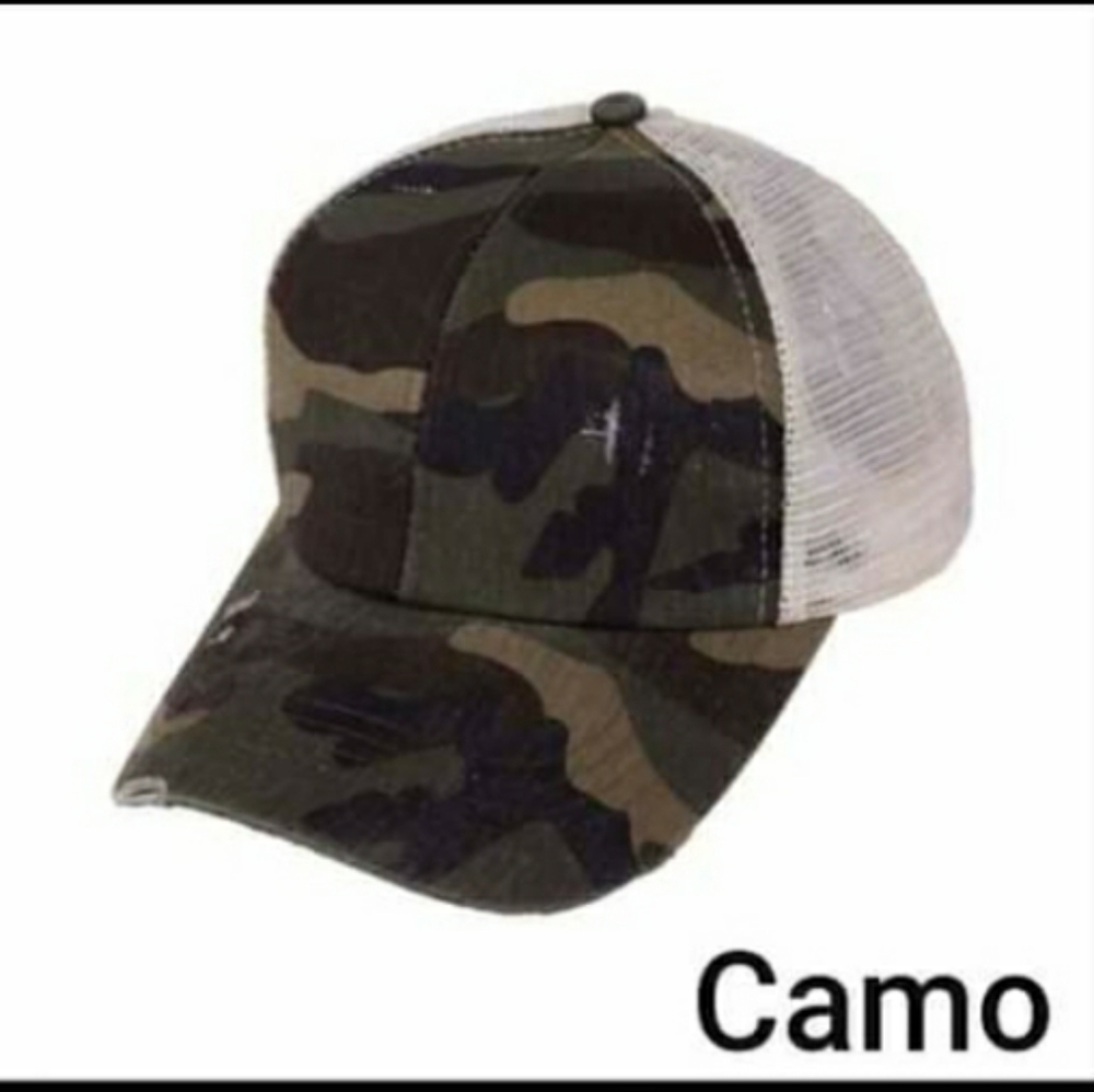 LAST 1- DARK CAMO - PonyTail MessyBun Hat